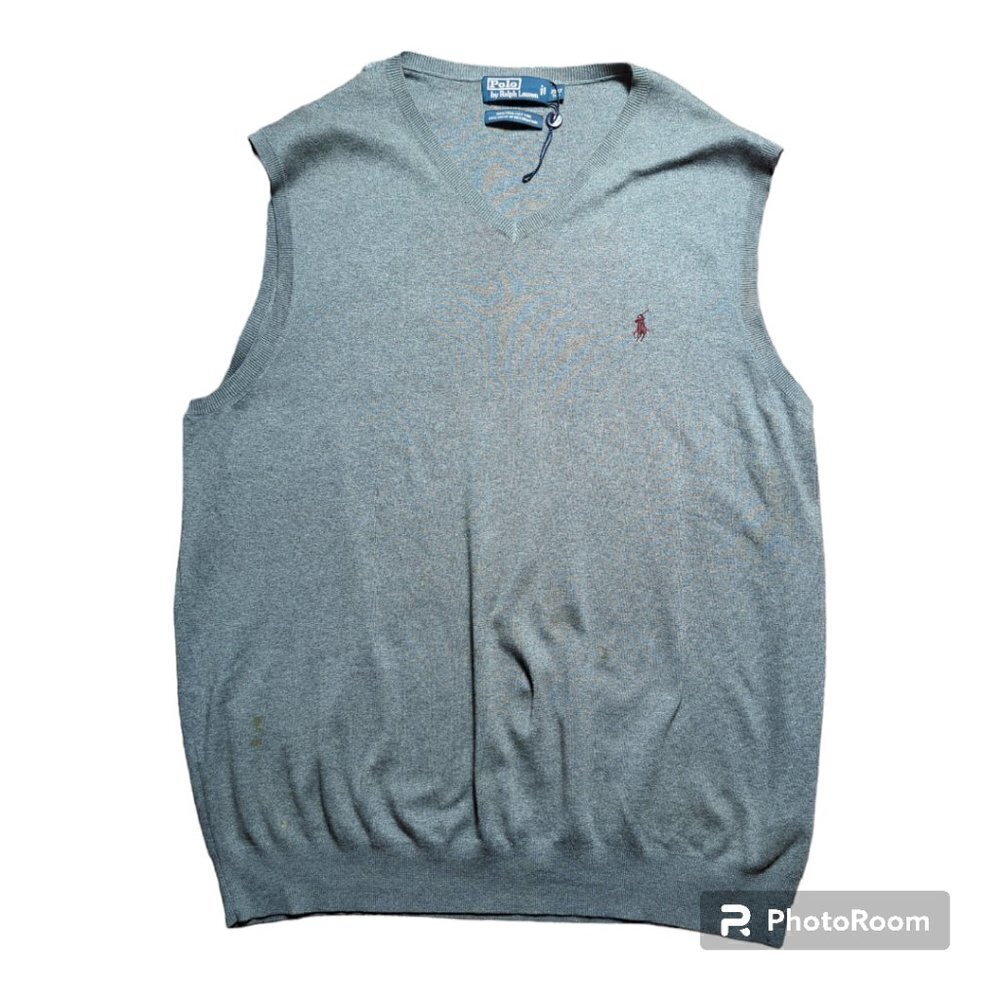 POLO by Ralph Lauren Sweater Vest 2XLT grey with red pony Pima Cotton